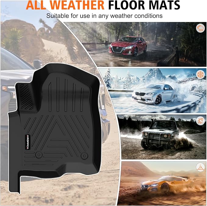 Floor Mats Full Sets for 2019-2025 Chevy Silverado/GMC Sierra 1500 Crew Cab | All Weather Car Mats for 2020-2025 Chevrolet Silverado/GMC Sierra 2500HD/3500HD Crew Cab with Rear Under-Seat Storage
