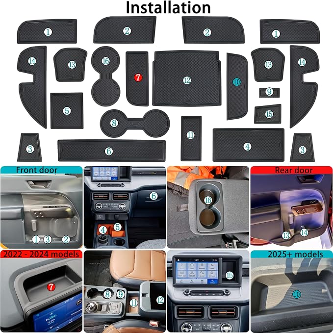 Center Console Liner Fit for Ford Maverick Accessories 2022-2024 2025 Cup Holder Insert Door Slot Coaster Interior Pocket Anti Dust Mat, Not for 2025 Model with Wireless Charger, 21pcs (Black)