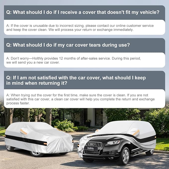 10 Layers SUV Car Cover Custom Fit for Audi Q7 (2005-2026), Waterproof All Weather for Automobiles, Outdoor Full Cover Sun Dust Rain Protection with Cotton. Silver