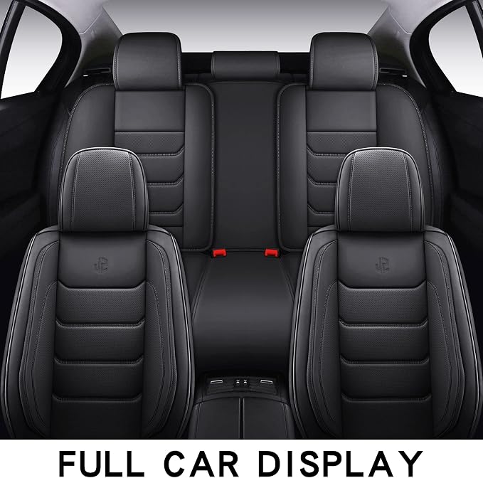 Full Coverage Faux Leather Car Seat Covers Full Set,Automotive Seat Covers for Cars,SUVs Pick-up Truck, Car Seat Cushion, Black Seat Covers for 5 Seats