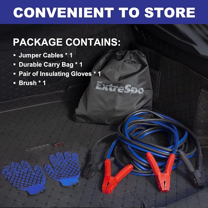 EXTRESPO Heavy Duty Jumper Cables, 0 Gauge 25 Feet 1000Amp Booster Cables, UL Listed Cables for 12V & 24V Cars, SUVs and Trucks, Jumper Cables Kit with Carry Bag, Gloves, Brushes (0 Gauge 25 Feet)…