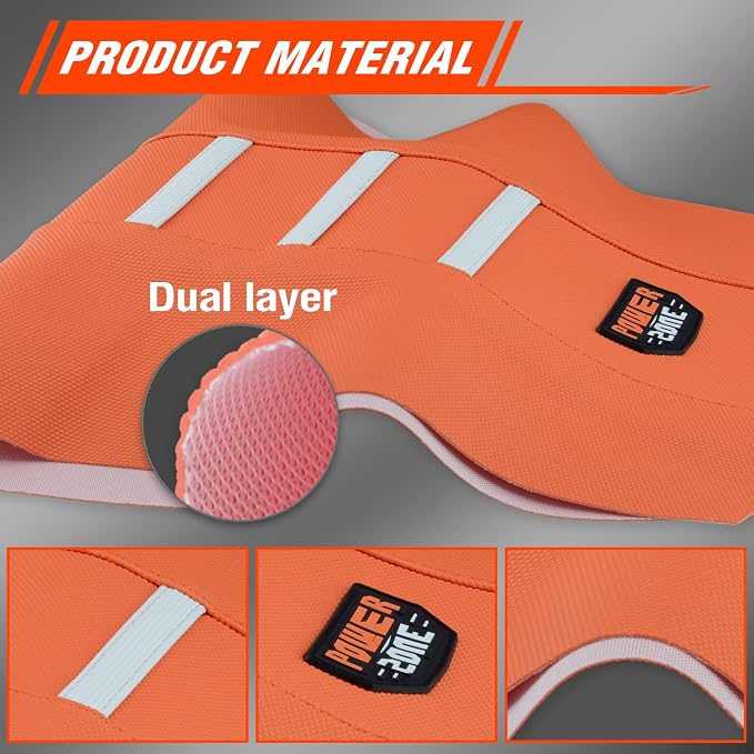 Dirt Bike Seat Cover - White Stripe Universial Seat Cover for Dirt Bike - Motorcycle Motorcross Enduro Seat Covers (Orange)