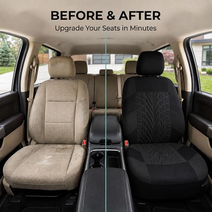 FH Group Front Set Travel Master Car Seat Covers - Covers for Low Back Car Seats with Removable Headrest, Universal Fit, Automotive Seat Cover, Airbag Compatible Car Seat Cover for SUV, Sedan Black