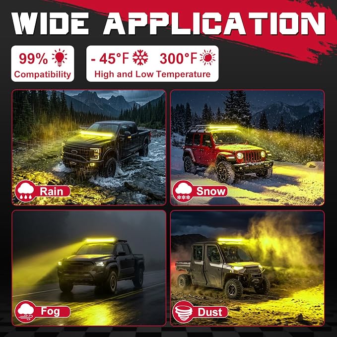 OFFROADTOWN 40 Inch 400W LED Light Bar Amber Single Row Off Road Driving Lights Spot Bumper Roof Bars Yellow Slim LED Work Light with Wiring Harness for Truck Pickup UTV SUV Toyota RZR