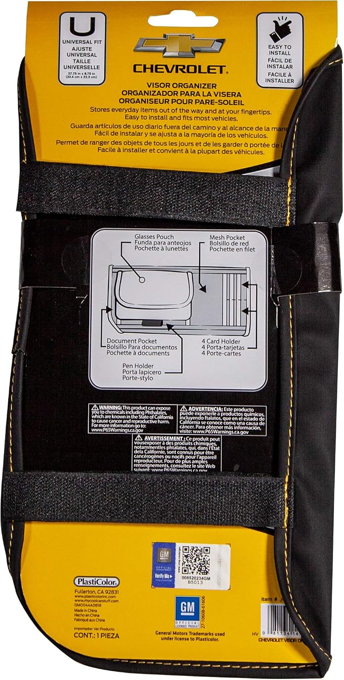 Plasticolor 006192R01 Chevy Chevrolet Logo Car Truck or SUV Sun Visor Organizer, Auto Interior Pocket Organizer, Registration Document Holder, Sunglass Storage Pouch Organizer