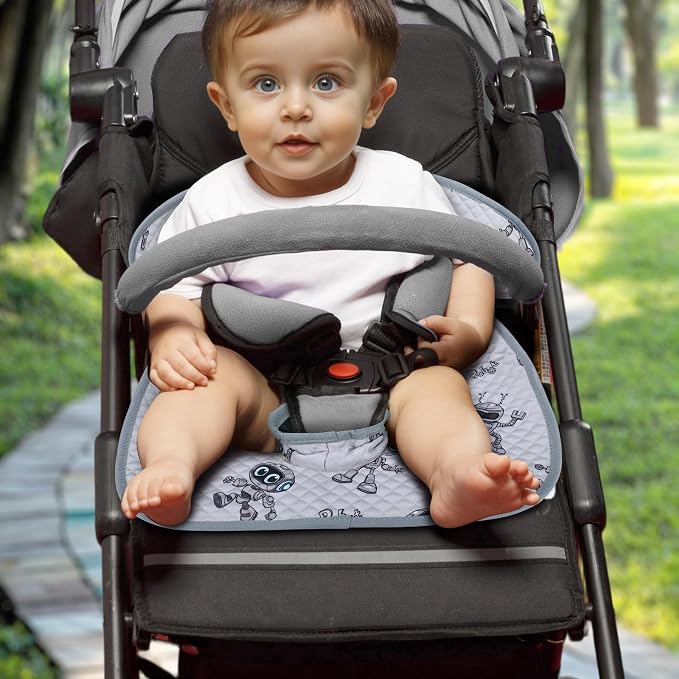 Babenest Car Seat Potty Protector Cover -Waterproof Carseat Training Liner for Baby &Toddler Shower Gift, Dry Piddle Pee Pad with Fun Designs for Strollers & Infant Car Seats (1pc Robot-Grey)