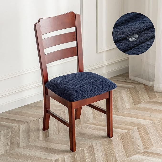 Genina Waterproof Seat Covers for Dining Room Chairs Covers Dining Chair seat Covers Kitchen Chair Covers slipcovers (Navy Blue, 2 Pcs)