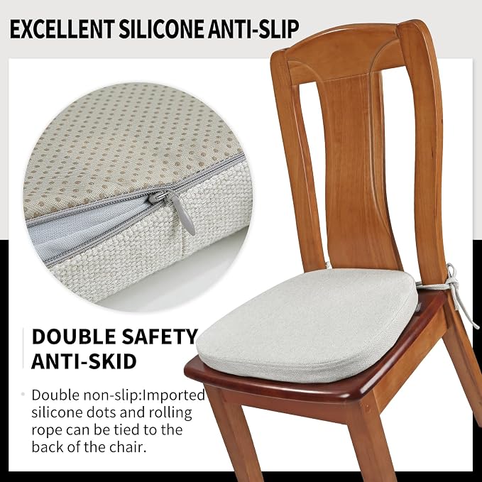 SINOSSO 1 Pack Memory Foam Chair Cushions for Dining Chair, Friendly Woven Fabric 16" U-Shape Comfortable Kitchen Chair Pad, Removable Slip Resistant Seat Cushion (1 Piece, Beige-Gray)