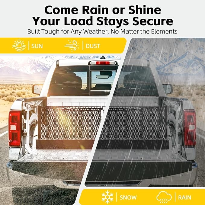 Zoned Storage Cargo Net for Chevy Silverado&GMC Sierra1500/2500HD/3500HD | 2019-2026, 3-Layer Truck Bed Net with Zipper Bag, Heavy Duty Cargo Organizer Storage Nets for Camping& Daily Use