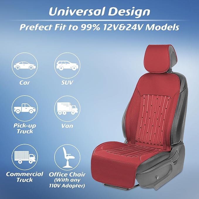 Paffenery 2026 Upgraded Cooling Car Seat Cover Front Seat, 12V-24V Ventilated Cooling Car Seat Cushion, Cooled Seat Cover for Car SUV Truck Universal Fit, Wine Red