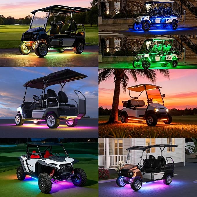 2PCS Golf Cart Underglow LED Light Kit with Built-in 12V-80V Voltage Reducer, APP & Remote Control, Sound Active Music Sync, IP67 Waterproof, Battery Drain Protect, for EZGO Yamaha Club Car