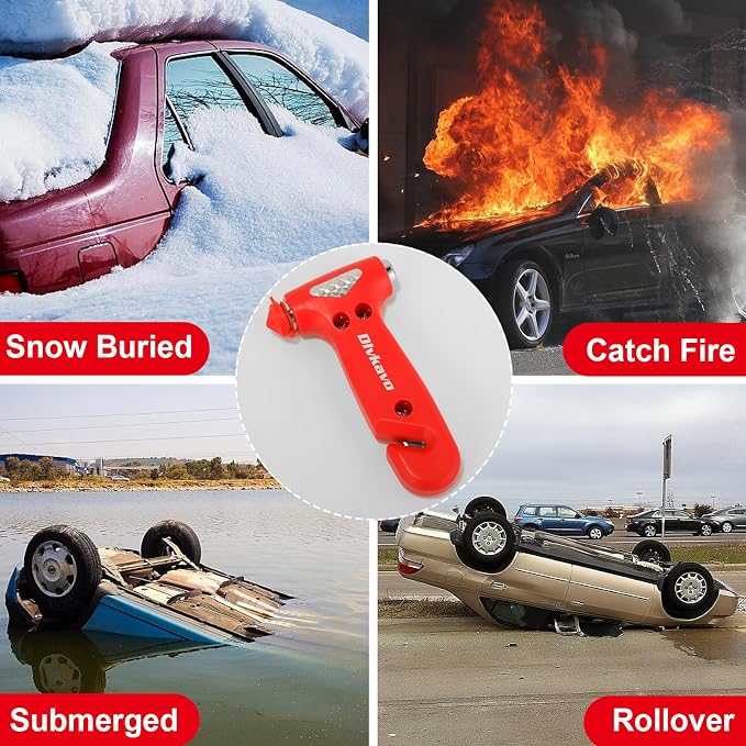 Window Breaker, 3-in-1 Emergency Escape Tool with Car Safety Hammer and Seat Belt Cutter, Safety Emergency Car Escape Tool, Road Trip Essential Gift for Family (Red)