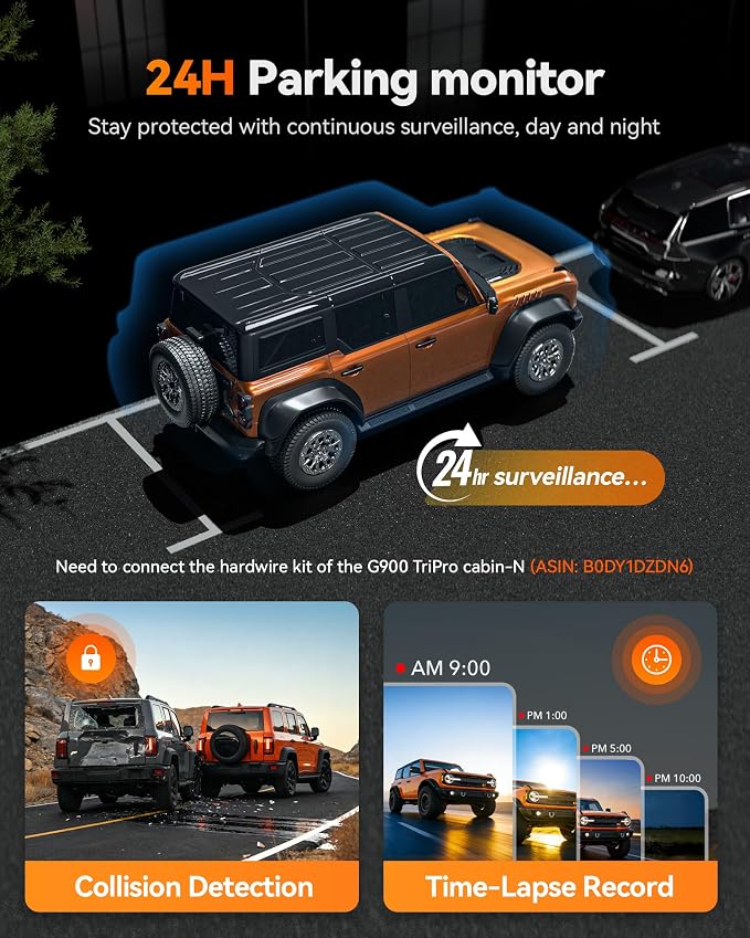 WOLFBOX G900 Tripro Cabin-N 3 Channel 4K Mirror Dash Cam,8MP STARVIS IMX678 | 12'' 4K+1080P+2.5K Front Inside Rear View Mirror Camera,Night Vision,5.8GHz WiFi,Voice Control,GPS,Car Truck SUV,No SD Card
