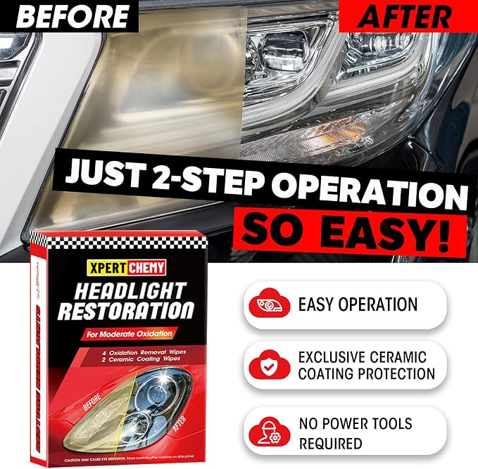 XPERTCHEMY Headlight Restorer Kit,Fast-2 Step Process Headlight Restoration Kit for Removing The Moderate Yellowing, Haziness, and Oxidation.It Provides with the Best Protection 18 Months.