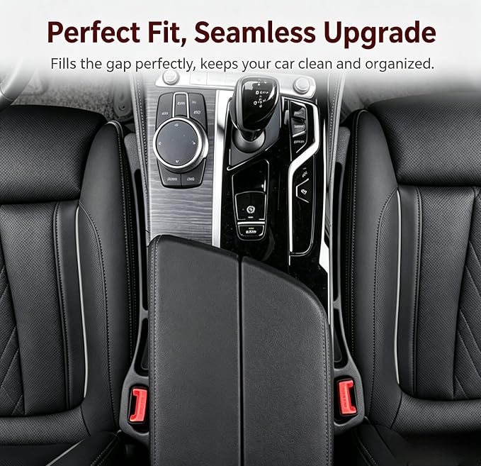Car Seat Gap Filler Organizer, Car Organizer Front Seat 2-in-1 Storage No-Drop for Storing Phones, Keys, Fits Most Cars, Trucks, SUV (2 Pack, Black)