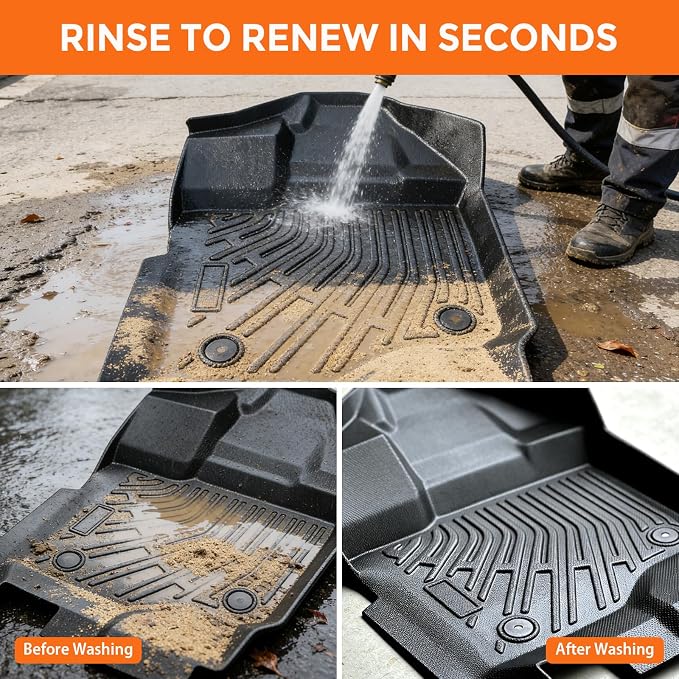 Floor Mats for Ford F150 SuperCrew Cab 2015-2025 &F-150 Lightning 2022-2025 | (Only Fit without Rear Under-Seat Fold-Flat Storage), TPE All Weather Protection Waterproof Non-Slip (Two-Row Floor Mats)