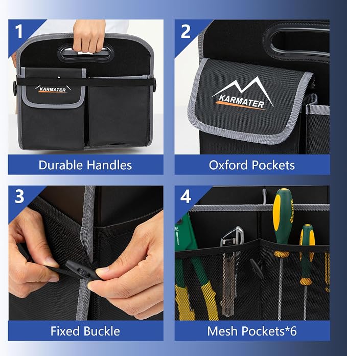 Car Trunk Organizer, 95L Waterproof Polyester Cars Accessories Organizer | 6 Pockets, Machine Washable PP Materials, 3 Compartments Car Storage, Suitable for SUV, Minivan, Truck