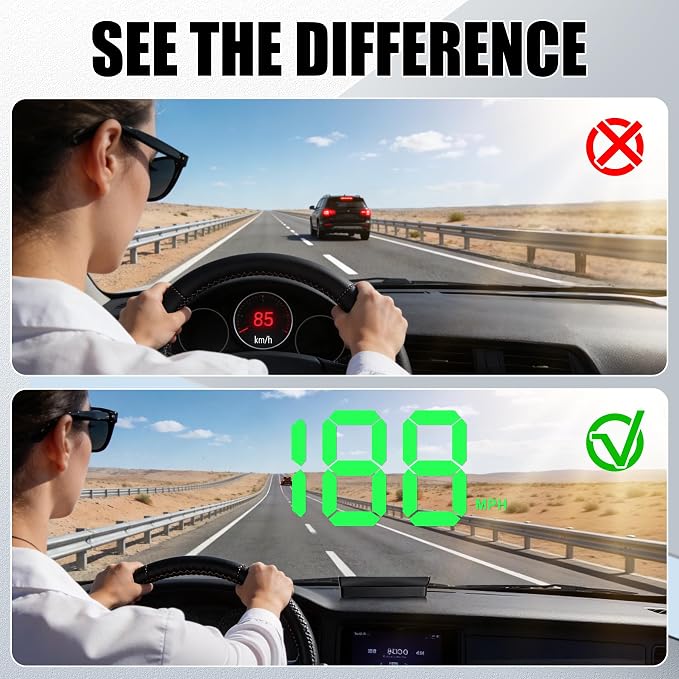 SINGARO Heads up Display for Cars, USB Plug Digital GPS HUD Speedometer with HD Large Font, Universal Mile HUD Head up Speed Displays, Car Interior Accessories for Women and Man(Green)