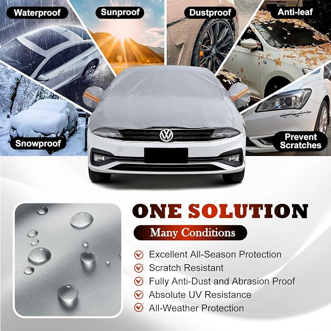 Waterproof Half Car Cover for Large SUV L, Outdoor Roof & Windshield Protector with Cotton Liner, All Weather Top Half Cover for Rain, Snow, Sun, Dust and Debris, Fits Most Full Size SUVs