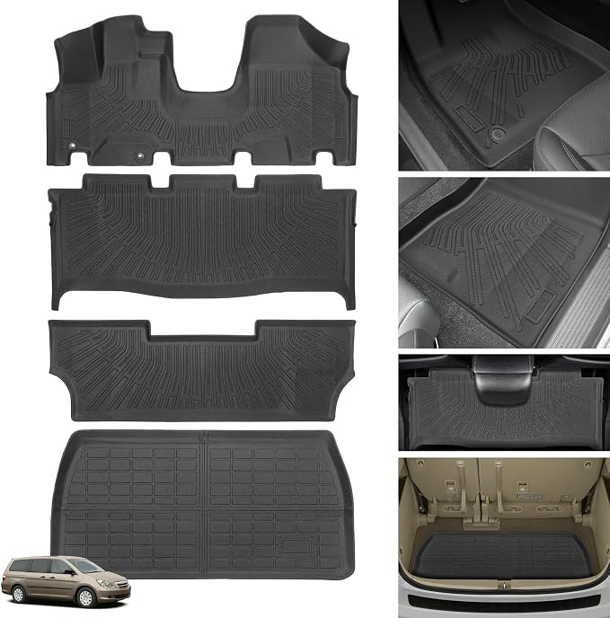 Floor Mats for Honda Odyssey 2005 2006 2007 2008 2009 2010 2011,Odyssey Floor Mats&Cargo Liner, All Weather Protection TPE, Anti-Slip Floor Liner Compatible with Honda Odyssey 1st&2nd&3Row Accessories