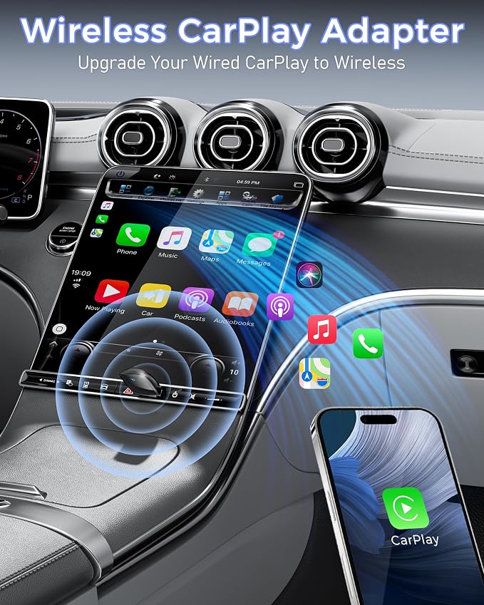 Wireless CarPlay Adapter for Apple iPhone(2026 Upgrade)- Convert Wired CarPlay to CarPlay Wireless Adapter, Stable Connection Compatible with OEM Wired CarPlay Vehicles & iOS 10+ (Black)
