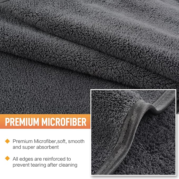 SINLAND Microfiber Car Drying Towels Detailing 16 x 24inch 6 Pack Grey | Ultra Absorbent, Soft, Car Wash Cleaning Cloth, Auto Detailing Towels, 380gsm