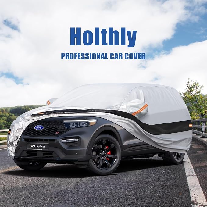 10 Layers SUV Car Cover Custom Fit for Ford Explorer (2006-2026), Waterproof All Weather for Automobiles, Outdoor Full Cover Sun Dust Rain Protection with Cotton. Silver
