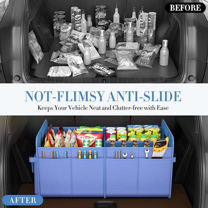 titiyiof Trunk Organizer For Suv & Sedan,Car Organizers and Storage, Waterproof Collapsible & Adjustable Straps,70L Sturdy Car Organization for Car Accessories, Tools,Sundries,2-3Compartment(Blue