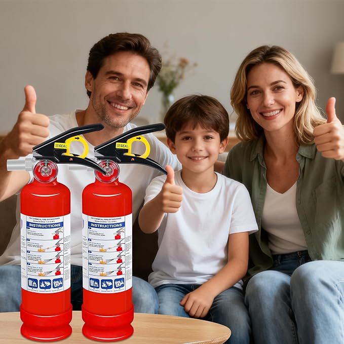 6-Pack Fire Extinguisher for Home, 2.5 lb 1-A:10-B:C Rated Dry Chemical Fire Safety Gear with Quick-Release Handle, Certified for Kitchen, Car, Vehicle, Boat, RV, Grill