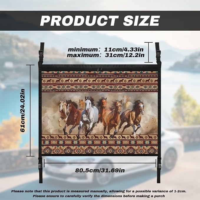 Dreaweet Aztec Horse Car Ceiling Cargo Net Pocket,Adjustable Car Ceiling Storage Net Double-Layer Car Roof Organizer with Zipper,Car Camping Accessories Cargo Net for SUV Mini Van Truck