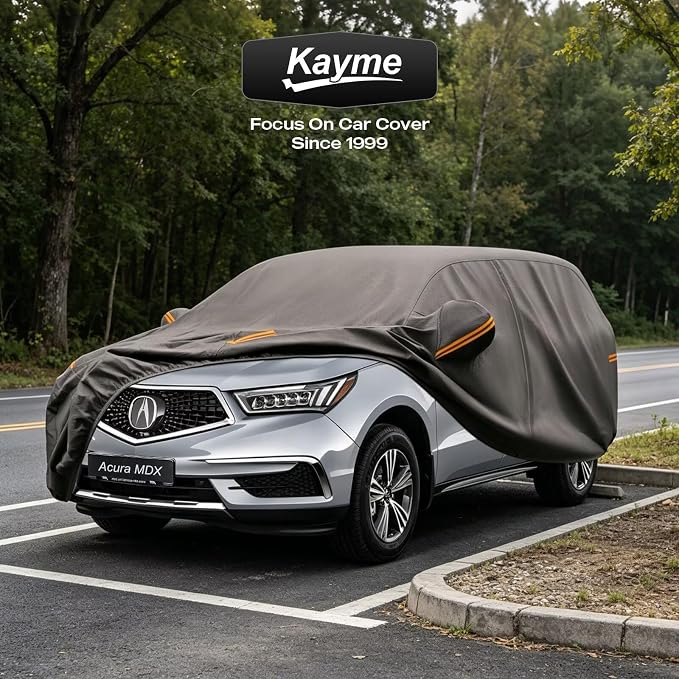 Kayme Heavy Duty SUV Car Cover Custom Fit for Acura MDX 2001-2026, Waterproof All Weather Outdoor Full Protection, UV Sun Rain Resistant with Zipper Door & Windproof Straps.