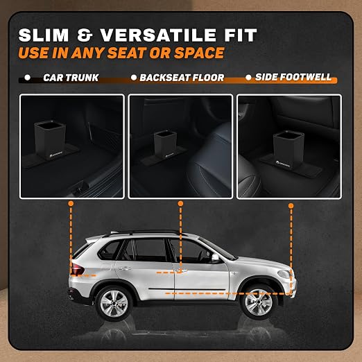 Car Trash Can for Vehicles Leakproof Compact Garbage Bin w/Stability Flap, Anti-Slip Base, Portable Trash Holder for Cars, Trucks, SUVs, Minivans (Mocha, Medium)