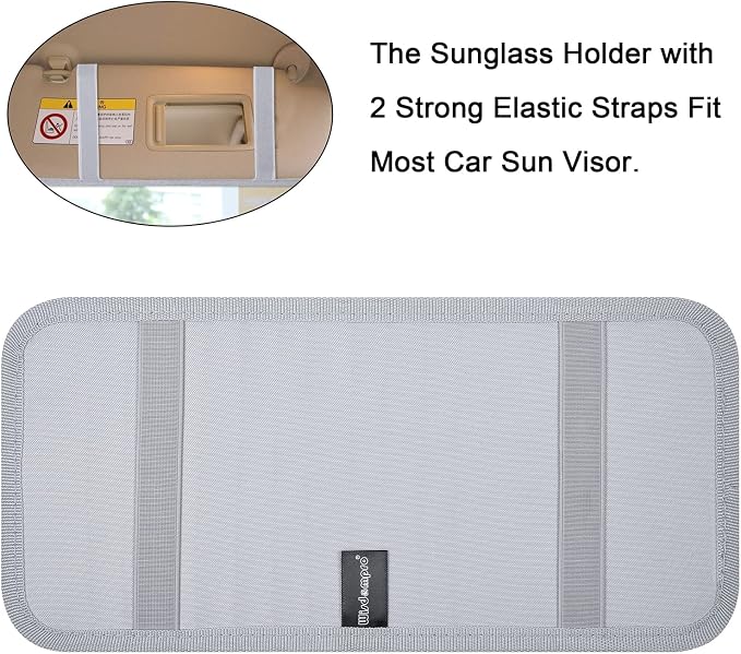 Wisdompro Car Sun Visor Storage Pouch, Sunglasses Bag & 3 CD Sleeves, Gray | with Pen Holder and Elastic Strap, Auto Sunvisor Organizer Pocket for Glasses, Document, Card, DVD, Papers, Receipts