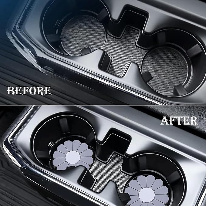 2-Pack Car Cup Holder Coaster Inserts, Daisy Shape, 2.75 Inch Non-Slip Silicone Cup Holder Insert, Universal Non-Slip Cup Holders, Car Accessories Interior for Women and Man (Gray)