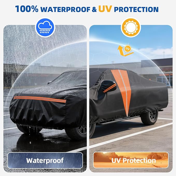Heavy Duty Truck Cover Waterproof All Weather, Anti Hail Truck Covers with Soft Cotton Lining for Ford F150 for Chevy Silverado for Dodge Ram 1500, Universal Fit for Pickup 230"-242"L,Size XL