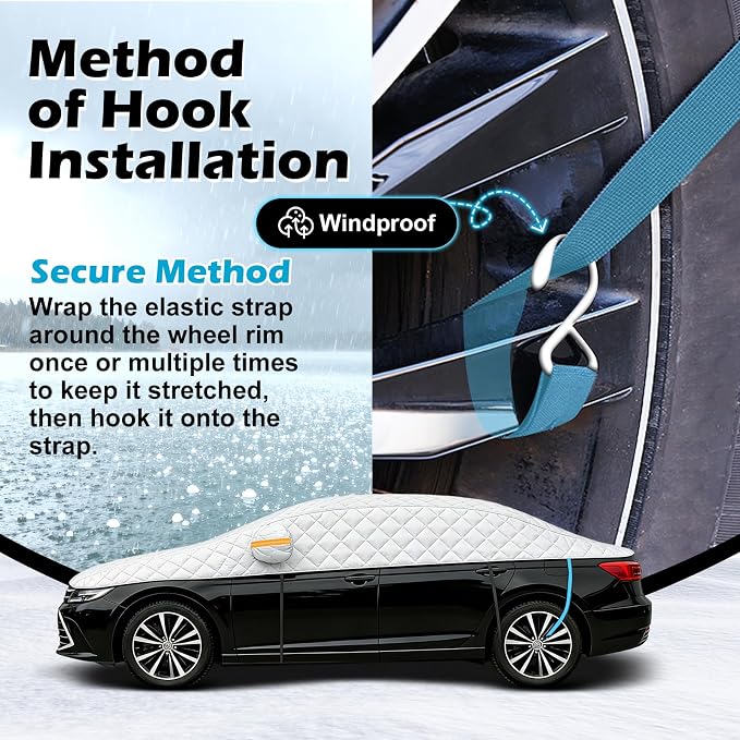 Car Hail Protector Half Cover for Sedan, Hail Protective Car Cover, Thickened Cotton Car Cover for Hail Protection & Impact Resistance, Fits Sedan L