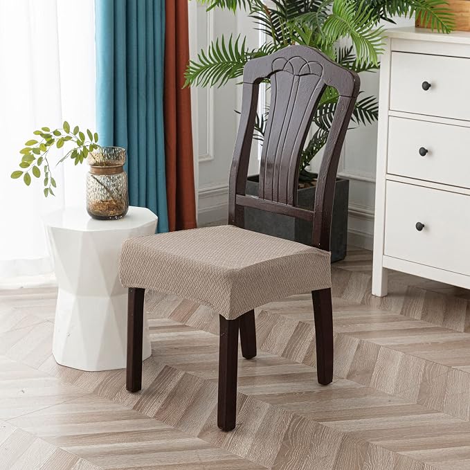Genina Waterproof Seat Covers for Dining Room Chair Covers Waterproof Dining Chair Covers (4 PCS-Rear-gapped, Taupe)