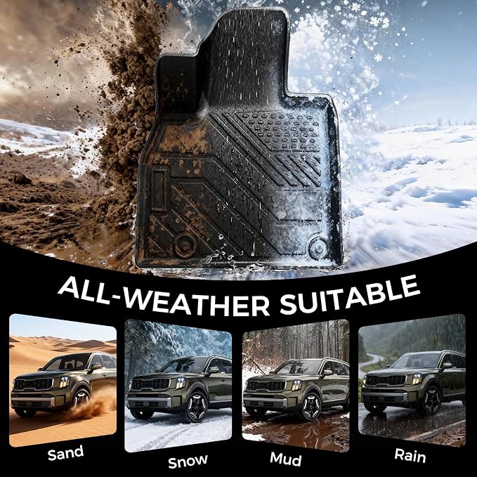 TPE Floor Mats Set for Kia Telluride 2025 2024 2023 2022 2021 2020, All Weather TPE Custom Fit Floor Liners & Cargo Liner & Backrest Mats (Fit 7/8 Seats)