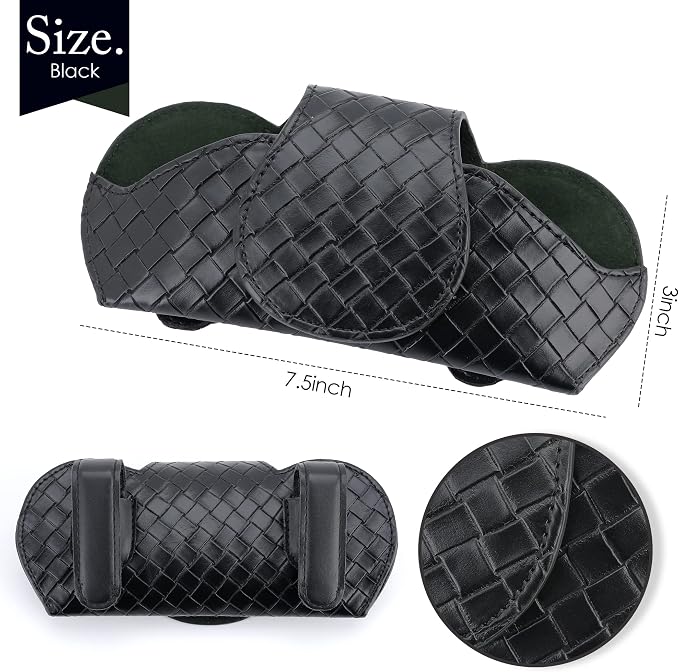 KINIVA Sunglasses Holder for Visor - Leather Glasses Case with Clips for All Car Models (Black)