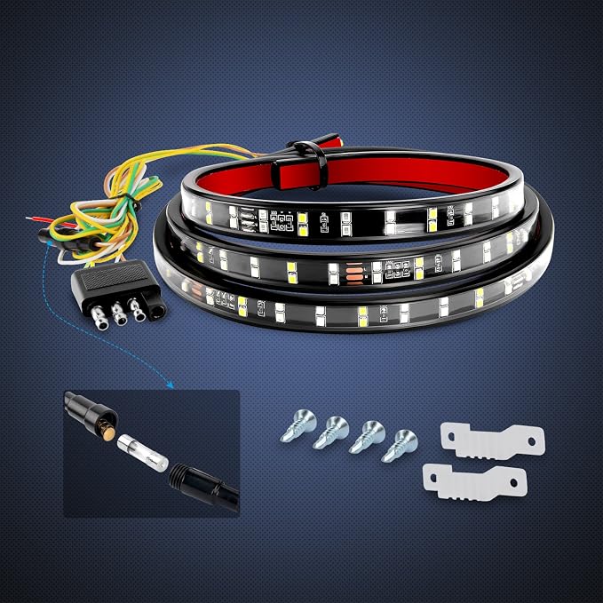 Nilight 60 Inch Truck Tailgate Light Bar Double Row LED Flexible Strip Red Running Brake Turn Signal White Reverse Back Up Lighting Modes for Pick Up Truck SUV