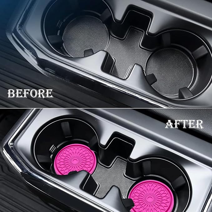 2-Pack Car Cup Holder Coaster Inserts, 2.75 Inch Non-Slip Silicone Liners, Shockproof Drink Holder Mat for Women Men, Universal Fit for Most Vehicles (Rose Red)