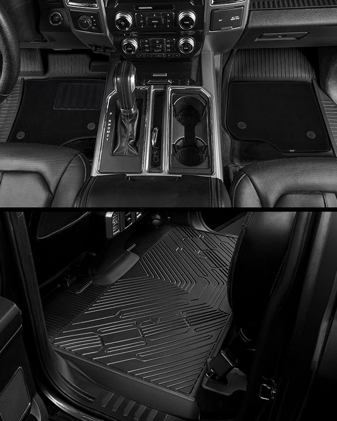 3W Floor Mats & Front Carpet Fit for 2015-2025 2026 Ford F150/F-150 Lighting SuperCrew Cab (w/o Fold Flat Storage), TPE All Weather Accessories Custom Fit Full Set Pick-up Truck Car Liners