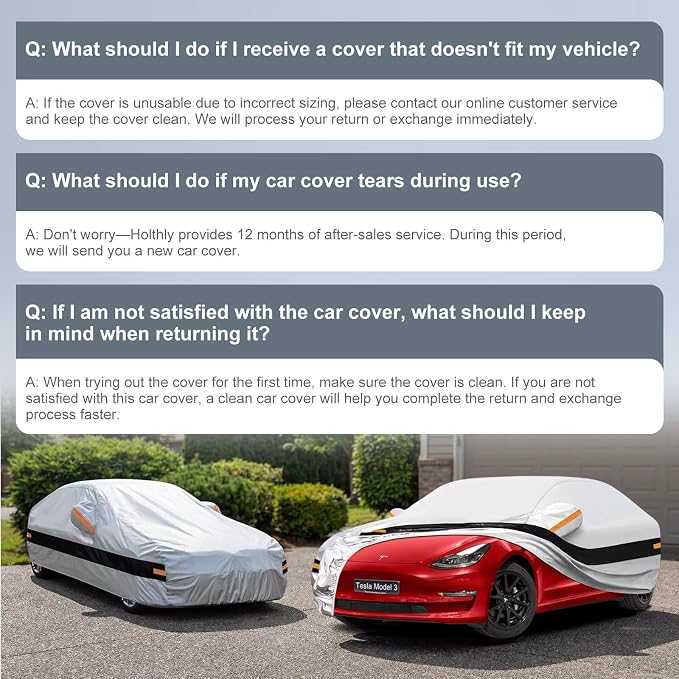 10 Layers Car Cover with Charger Port Custom Fit for Tesla Model 3 (2017-2026), Waterproof All Weather for Automobiles, Outdoor Full Cover Sun Dust Rain Protection with Cotton. Silver