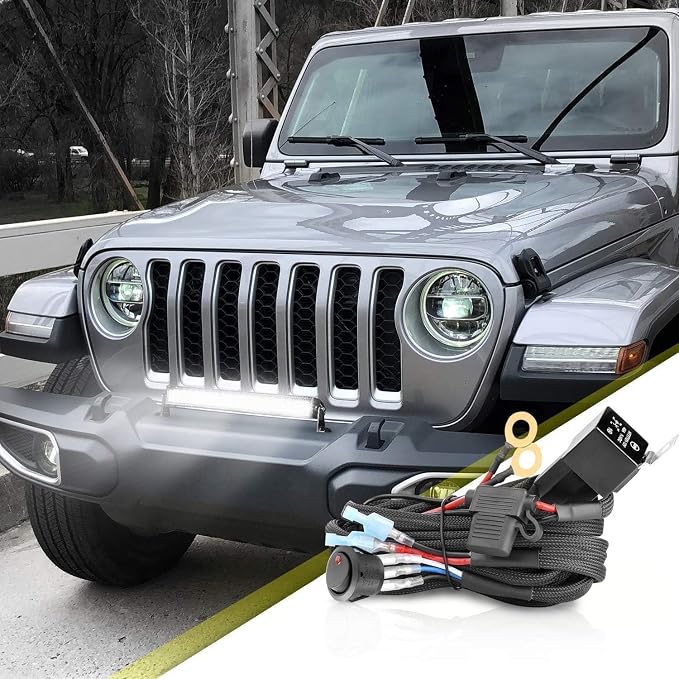 AKD LED Light Bar Wiring Harness Kit - 12V 40A Relay Fuse Rock Switch for Offroad Driving Lights - Nylon Harness for Truck Pickup ATV UTV SUV Boat