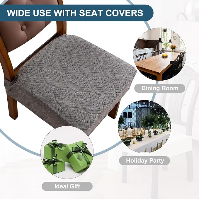 Removable Washable Dining Chair Seat Covers Set of 2,Stretch Jacquard Chair Seat Cushion Protector Slipcovers, Rear Covers