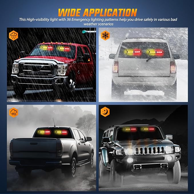 Nilight 40LED Amber Red Emergency Strobe Traffic Advisor Light Bar with Suction Cups Dash Safety Warning Hazard Flashing Lights Interior Front/Rear Windshield for Trucks Construction Vehicles