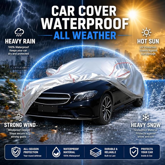 Waterproof All Weather Heavy Duty Vehicle Cover, 360° Underbody Wrap Windproof Design, Quick Install Outdoor Cover,(for Mercedes-Benz E-Class 2006-2025)