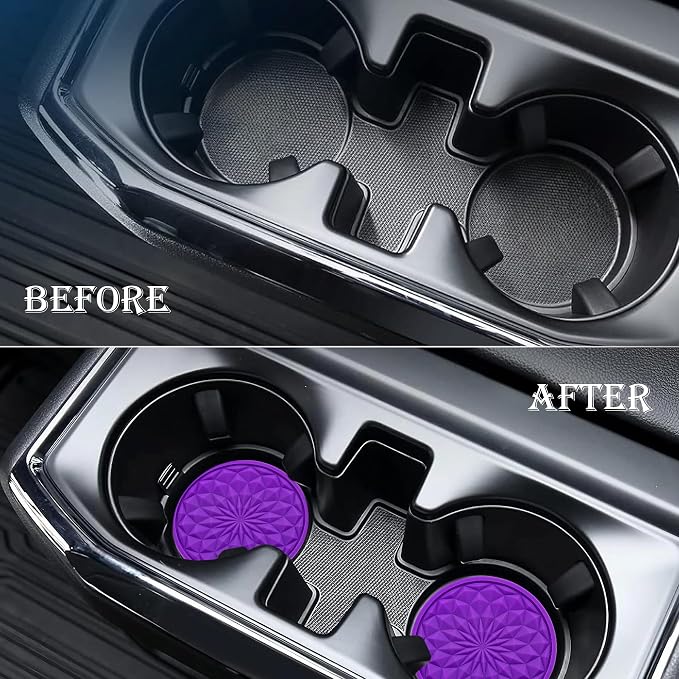 4 Pack Silicone Car Cup Holder Coaster – 2.75 Inch Non-Slip Drink Mat, Universal Fit for Most Vehicles – Cute & Functional Auto Accessories (Purple)