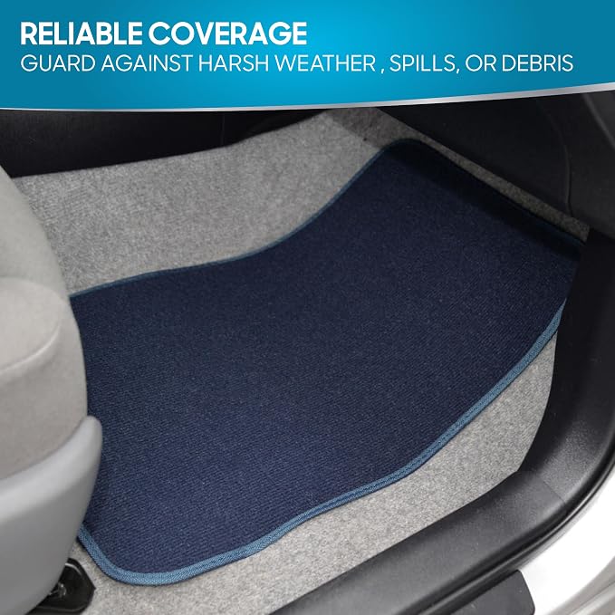 BDK Premium Blue Carpet Floor Mats for Cars - Universal Fit Interior 4-Piece Car Mats Full Set with Vinyl Heel Pad Protector - Cute Car Accessories Interior Floor Covers for SUVs & Trucks