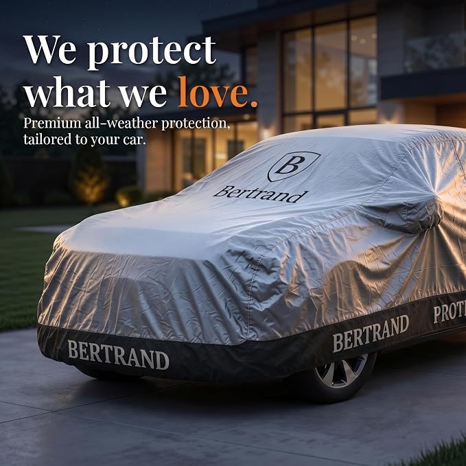 BERTRAND Heavy Duty SUV Car Cover Waterproof All Weather - Snow, Rain & UV Outdoor Protection | Cotton-Lined, Up to 10-Point Anchoring + Zipper Access | Compact-Mid SUVs, Silver-Black (177x71, S1)